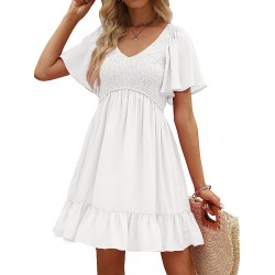 Summer Smocked V Neck Flutter Sleeve