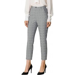 Allegra K Women's Plaid High Waist Elastic Back Office Work Ankle Pants