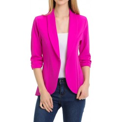 MINEFREE Women's 3/4 Ruched Sleeve Lightweight Work Office Blazer Jacket (S-3XL)