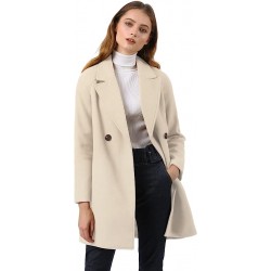 Allegra K Women's Notched Lapel Double Breasted Raglan Winter Coats