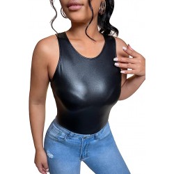 MakeMeChic Women's Faux Leather Tank Top PU Leather Vest Tank Top
