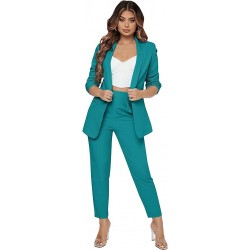 SweatyRocks Women's 2 Piece Solid Ruched Sleeve Blazer