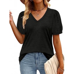 WIHOLL Womens Tops V Neck Summer Puff Sleeve Tshirts Fashion Casual…