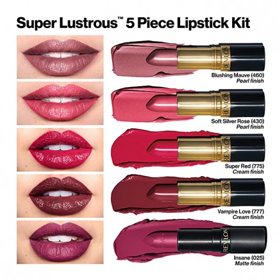 Lipstick Set by Revlon, Super Lustrous 5 Piece Gift Set, Multi-Finish, Cream Pearl & Matte