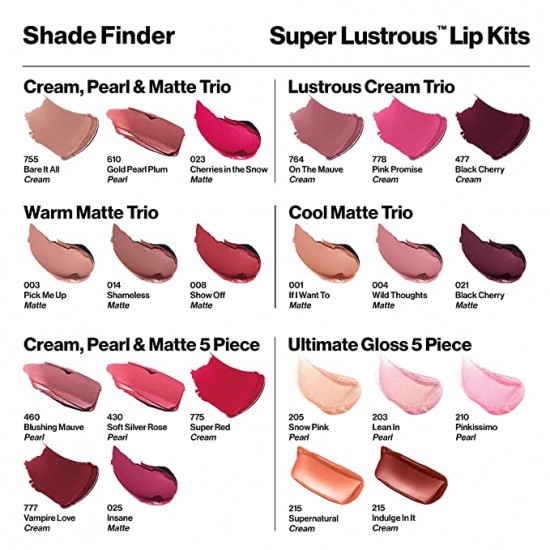 Lipstick Set by Revlon, Super Lustrous 5 Piece Gift Set, Multi-Finish, Cream Pearl & Matte