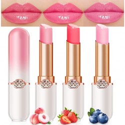 evpct 3Pcs Peach Strawberry Blueberry Tinted Lip Balms PH Lip Color Changing Lipstick