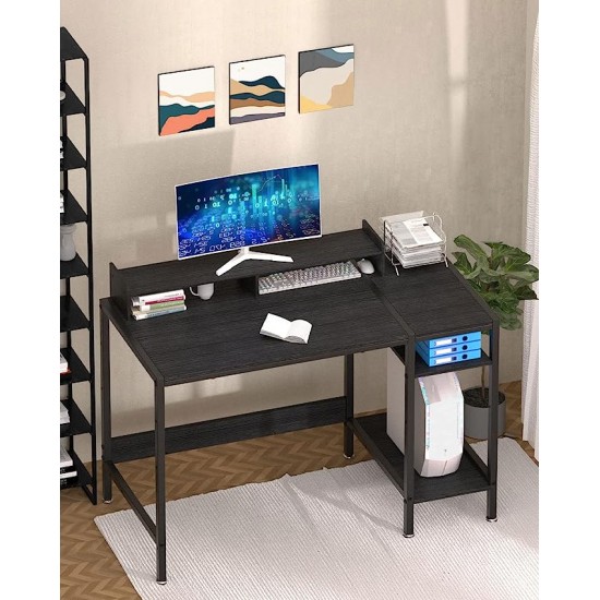 Home Office Desk with Storage, Small Desk with Monitor Stand