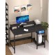 Home Office Desk with Storage, Small Desk with Monitor Stand