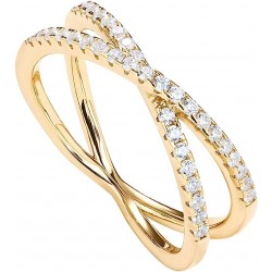 14K Gold Plated X Ring Simulated Diamond CZ Criss Cross Ring
