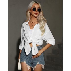 Sleeve Boyfriend Dress Shirt with Pocket