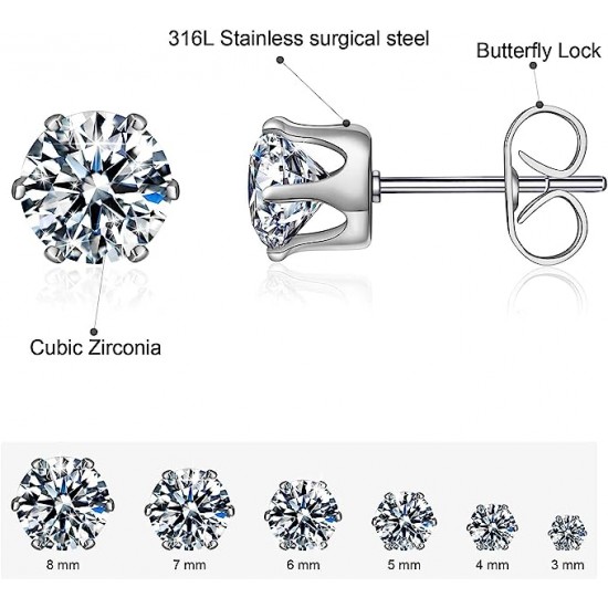 Clear Cubic Zirconia 316L Stainless Steel Earrings