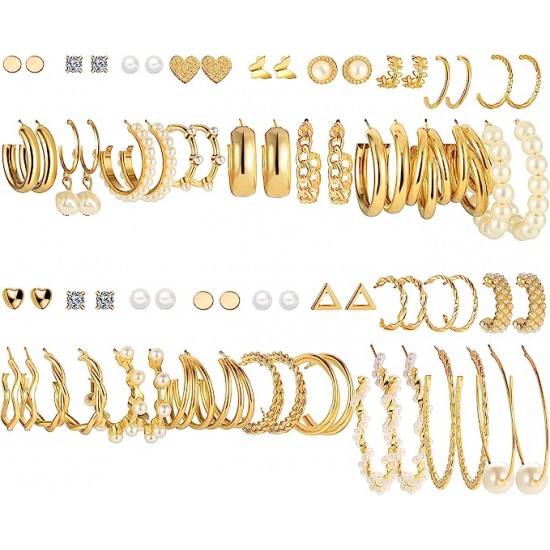 36 Pairs Gold Earrings 