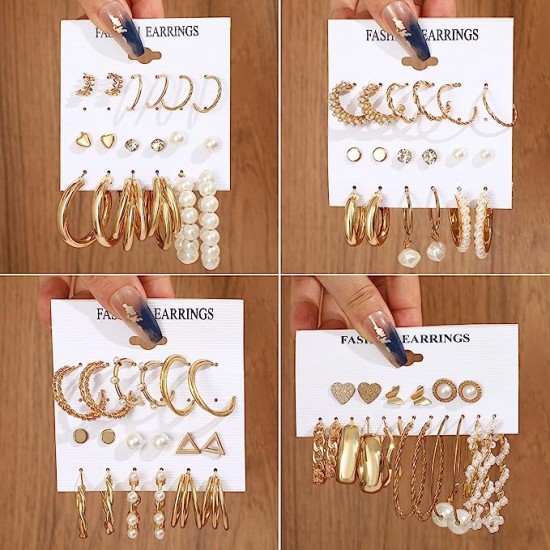 36 Pairs Gold Earrings 